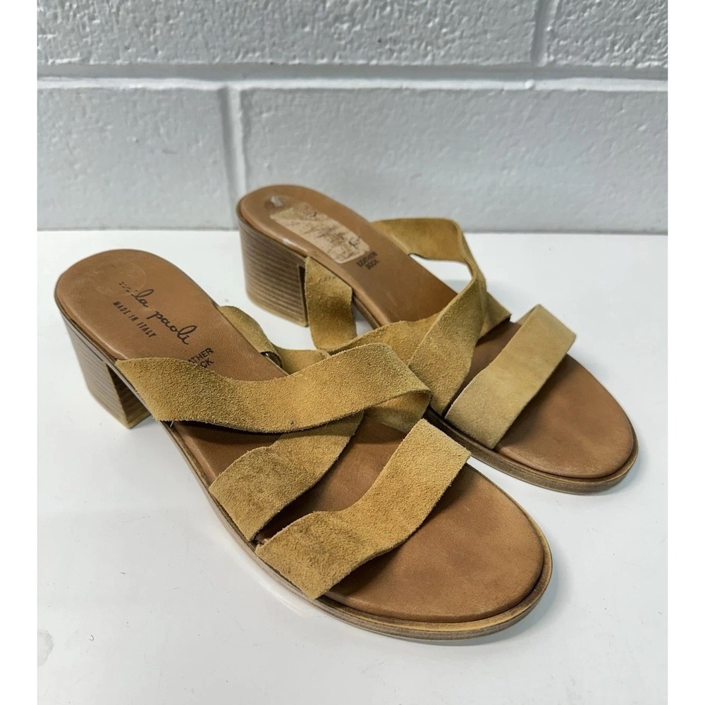 Mila Paoli Strappy Sandals Brown Leather Suede‎ Block Heel / Women's 9